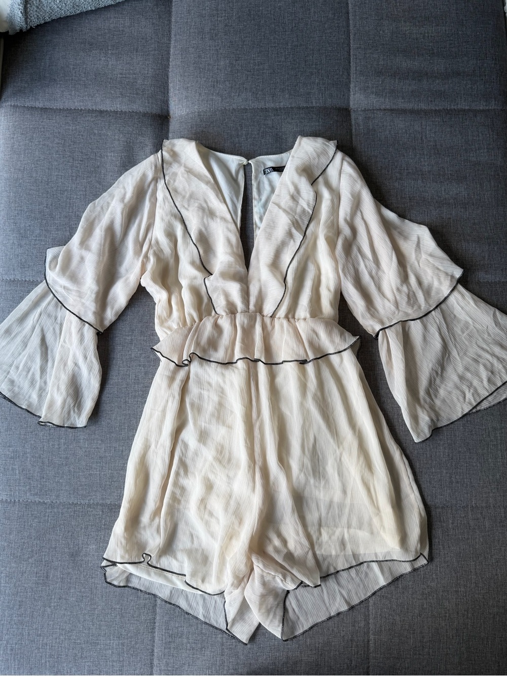 Zara Cream One-Piece Romper with Black Trim